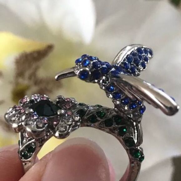 Silver Hummingbird Ring, Stamped .925, 4-D Ring, Women's Statement Piece - Picture 4 of 13